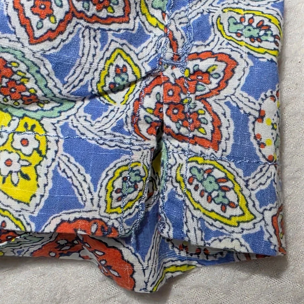 J. Crew Mens Large Short Sleeve Cotton Paisley‎ Floral Button Down Shirt Blue